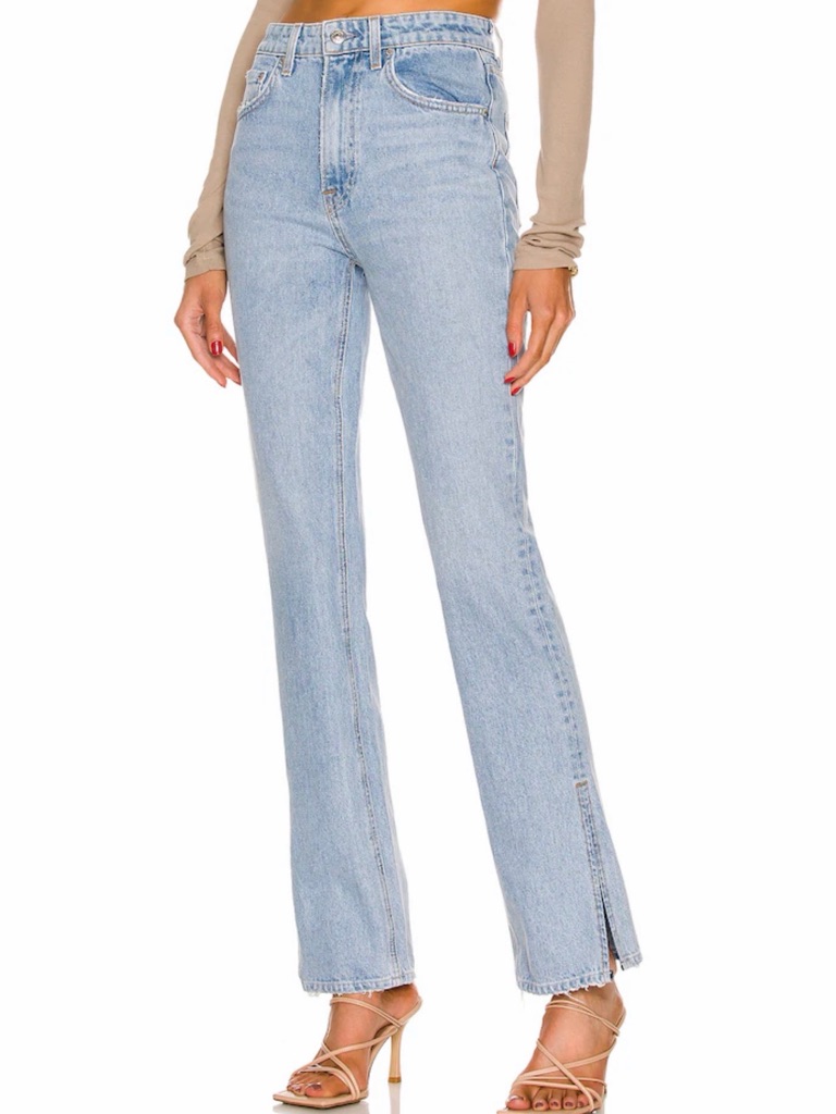 Grlfrnd Light Blue Flare Jeans With Side Slit